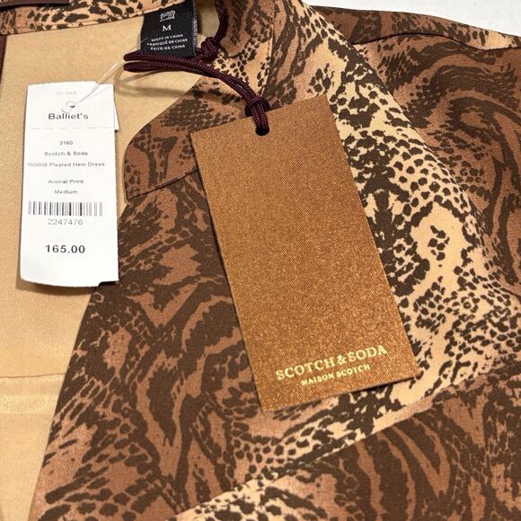 Scotch & Soda Maison Snake Print Dress Shift Medium Long Sleeve Pleated Hem NWT - Picture 11 of 13